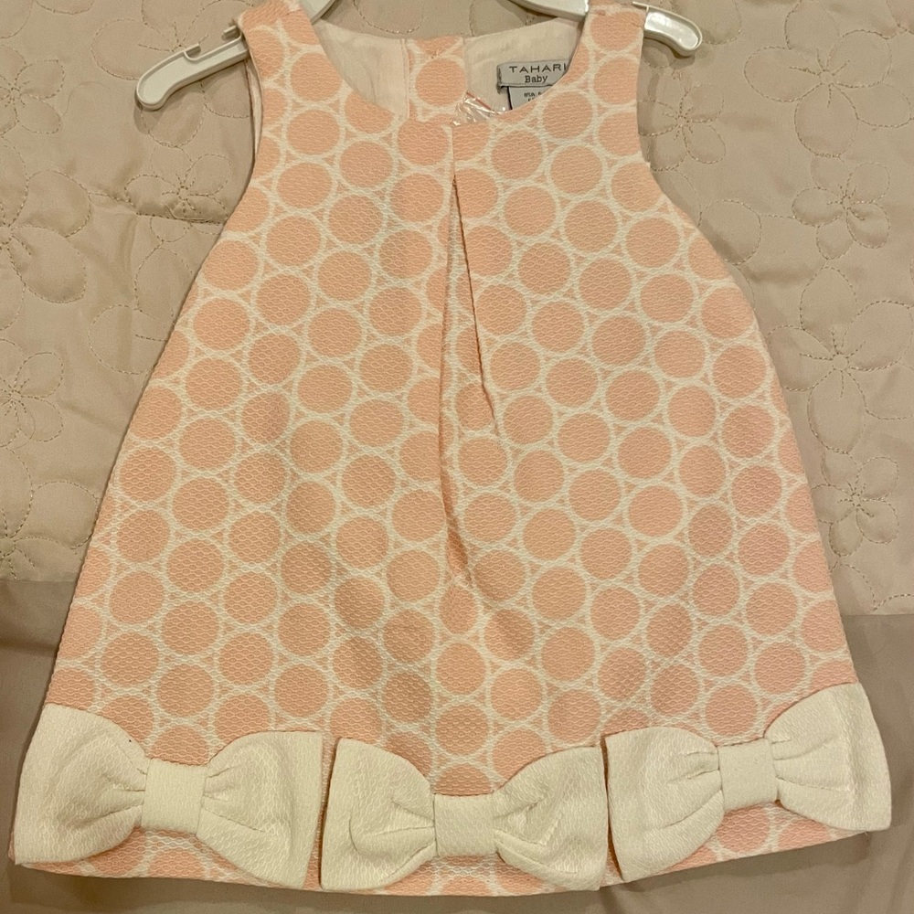 Tahari Baby Infant Girls Dress Pink Bows 6-9 months NWT